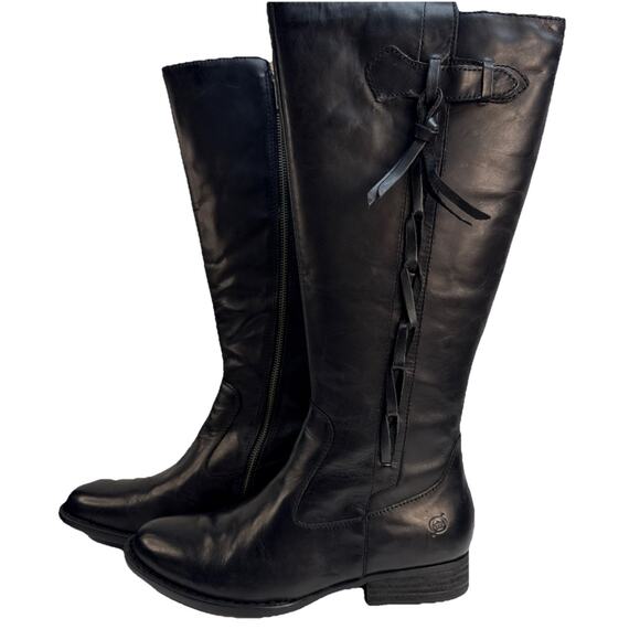 Born Women's Cook Black Leather Wide Calf Boots Sz 8.5 NWB - Picture 1 of 11